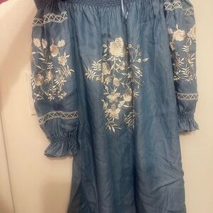 Zara Blue Dress with Cream Embroidery